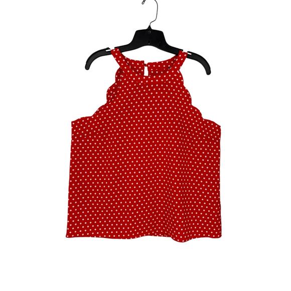 Monteau Red White Polka Dot Halter Neckline Top Scalloped Edge Preppy Cute XL - Picture 2 of 7